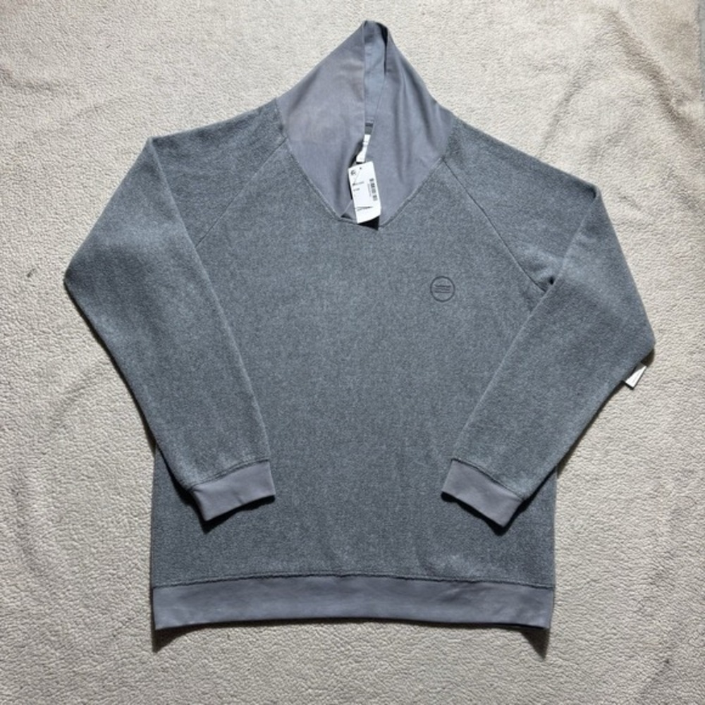 Sol Angeles Sweatshirt Mens Large Brushed Boucle Shawl Neck Pullover Gray NEW